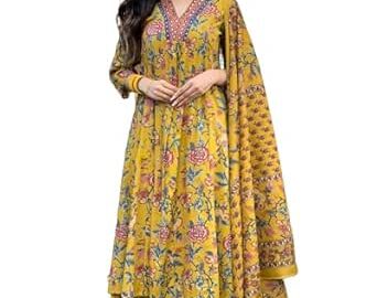 73% Off: GoSriKi Women’s Rayon Viscose Anarkali Printed Kurta with Palazzo & Du @ Rs 699