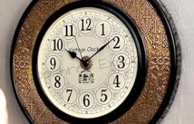 76% Off: Vintage Clock Wooden Block Design Hand-Crafted Brass Inlay Large Analog @ Rs 2494