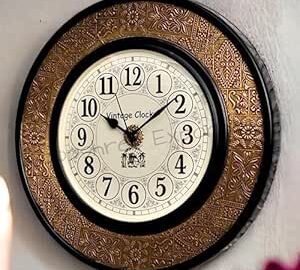 76% Off: Vintage Clock Wooden Block Design Hand-Crafted Brass Inlay Large Analog @ Rs 2494