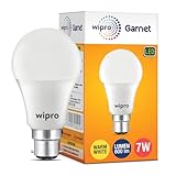 Wipro Garnet 7W LED Bulb for Home Office Warm White 2700K B22 Base220 degree Light coverage 4Kv Surge Protection 400V High Voltage Protection Energy Efficient Pack of 1 at Rs 55