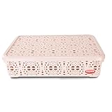 Nayasa Flower Storage Box Medium Plastic Basket with Lid Multipurpose Basket with Lid Organizer Basket with Lid Beige at Rs 116