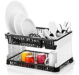 Plastic 2 Layer Foldable Kitchen Dish Drainer Organizer Storage Rack with Water Storing Tray 51 x 33 x 27 Centimeters Grey at Rs