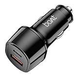 Boat 55W Car Charger with Dual Port USBA and USBC Supports QC PD PPS Advanced Charging Protocols 12Layer Smart IC Protection Compact Lightweight Heat Scratch Resistant Carbon Black at Rs 399