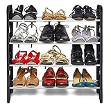 Ebee Plastic Pipe Foldable Shoe Rack with 4 Shelves Black
