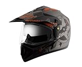 Vega Off Road Secret ISI Certified Matt Finish Full Face Dual Visor with Peak Helmet for Men and Women Outer Clear Visor and Inner Smoke Sun VisorDull Anthracite Black SizeM