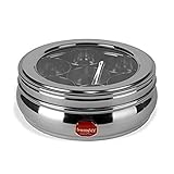 Sumeet Stainless Steel Belly Shape Masala Spice BoxDabbaOrganiser With See Through Lid With 7 Containers And Small Spoon Small Beige