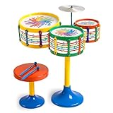 Toyztrend Jazz Drum Set Senior Musical Band Instruments with 3 Drums 1 Dish 1 Stool Sticks for Kids