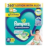 Pampers Complete Skin Comfort Pants Antirash blanket Lotion with Vitamin E Aloe Vera Medium M 76 Count 712kg