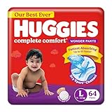 Huggies Complete Comfort Wonder Pants Pant Style Baby Diapers Large Size L 64 Count Indias Fastest Absorbing Diaper Prevents Diaper Rash Ideal for 9 to 14 Kgs