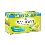 Santoor Fresh Skin Aloe Vera Lime Bathing Soap with Nourishing AntiAging Properties For Smooth Soft and YoungerLooking Skin For All Skin Types 125g Pack of 6