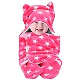 OYO BABY UltraSoft Star Print Swaddle Wrap Blanket with Hood Booties Pink 06 Months