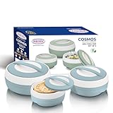 ASIAN Plastic Casserole Inner Stainless Steel Casserole Gift Set of 3 600 ml 1000 ml 1500 ml Pestal Blue PU Insulated BPA Free Food Grade Hot Cold Easy to Carry