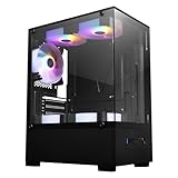 ZEBRONICS ICEBERG Premium Gaming Chassis with support for mATX Mini ITX Wraparound Tempered Glass 120mm Multicolor LED Ring Fans Top Magnetic Dust Filter 5 Fans Included Black