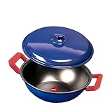 Pigeon by Stovekraft Cast Iron Kadai with Cast Iron Lid Medium 20 Cm Enamel Coated Luxurious Mirror Finish ToxinFree High Pressure Casting Cook with Style Elegance Comfort Blue