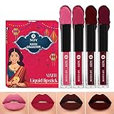 Noy Liquid Matte Lipstick Festival Pack 4 Bright Colors Peach Cherry Pink Coffee Wine Maroon Shades