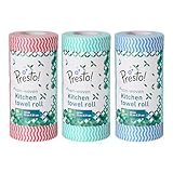 Presto NonWoven Kitchen Towel Roll 80 Pulls Pack of 3 Size 23 x 21 cm Wavy Pattern Red Blue Green Washable and Reusable Highly Absorbent For Daily Use