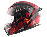 Axor Hunter DC Superman ISI ECE and DOT Certified Gloss Finish Full Face Helmet for Men with Pinlock Fitted Clear Visor and Stylish Ducktail SpoilerRed BlackM