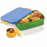 ATTRO TicTac Plastic Lunch Box 3 Compartment Bento Tiffin LeakProof Durable Ideal for Kids School Picnic 1200ml80ml Blue Green