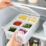 HomeWiz Fridge Storage Containers for Kitchen 6Grid Refrigerator Organizer with Removable Drain Plate Airtight Lids BPAFree Food Storage Box 1000 ml Fruits Vegetable Storage Containers