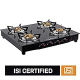 Lifelong Glass Top Gas Stove 4 Burner Gas Stove Black ISI Certified1 year warranty with Doorstep Service