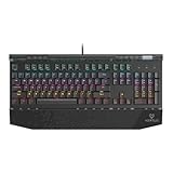 Vertux Gaming Keyboard Ergonomic USB Wired Mechanical Keyboard with Integrated Wrist Rest Black Switches RGB Backlit 104 AntiGhosting Keys and 8 Multimedia Keys for PS5PS4 Xbox OneX Tungsten