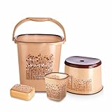 Nayasa Square Ring Funk Plastic Set for Bathroom 18 Liters Bucket 15 Liters Mug Bathroom Accessories Set Bathroom Bucket Set Bucket Mug Stool Soap Case Brown Bathroom Set of 4