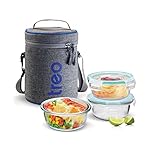 Treo by Milton All Fresh Borosilicate Glass Lunch Box Set of 3 Clear 400 ml Each with Durable Lunch Bag Microwave Dishwasher Safe Leakproof Containers Office Tiffin