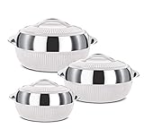 MILTON Fiesta Jr Casserole Set of 3 450ml 830ml 1370ml Inner Stainless Steel BPAFree Food Grade Keeps Food Hot Cold Dishwasher Safe White Ideal for Serving