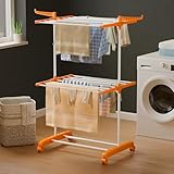 Happer Premium Clothes Stand for Drying with Wheels Portable 2 Layer Rack for Balcony Foldable Wings