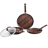 Cello Aluminium Induction Base NonStick Cookware Set Brown Woody
