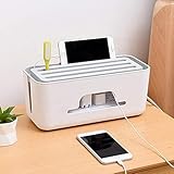 Xacton Cable Management Box White Wire Bin Power Strip Cords