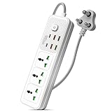 Gizga Esials 2500W10A Extension Board Universal 3 Sockets with 2 Type C 4 USB A for Office Home Appliances Spike Guard Surge Protector Power with Strip 2M Cord Child Safety Shutter