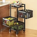 Rasvesh MultiPurpose Trolley Storage Organizer and Kitchen Accessories Items for Kitchen Storage Rack Square Design Fruits Vegetable Onion Cutler 3 Tier