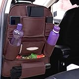 Pu Leather Auto Car Back Seat Organizer With Foldable Dining Table Tray