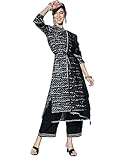 Women Rangpreet Black Printed Aline Kurta Trouser With Dupatta Set