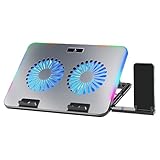 TAG Gamerz Silverbolt Laptop Cooling Pad Aluminium Metal Build Dual Silent Blue LED Turbo Fans 10 RGB Modes Detachable Mobile Holder 7 Level Height Adjustment Dual USB Hub Anti Slip Baffle