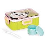 ATTRO Quick 2 Lunch Box Panda Theme with Includes 2 Compartments 1 Small Container Baby Spoon BPAFree FoodGrade Perfect for Kids Parrot Green 600ml Plastic