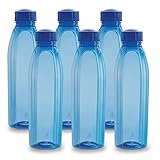 CELLO Crystal Water Bottles Set of 6 1000 ml Each Blue Food Grade Unbreakable Reusable Set of Bottles Air Tight Leakproof Easy to Carry Set of Fridge PET Bottles For Kitchen Office Travel