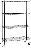 AmazonBasics 4Shelf Shelving Alloy Steel Storage Unit on 3 Wheel Casters Metal Organizer Wire Rack Black 36L x 14W x 5775H