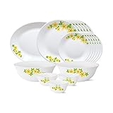 Larah by Borosil Tiara Series Golden Shower 21 Pcs Opalware Dinner Set White