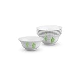 Larah by BOROSIL Opalware Veg Bowl White Green Lily 45 inch Set of 6