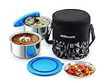 CELLO MF Thermostyle Stainless Steel 2 Big Container 375ml X2 with Jacket Leakproof Lunch Boxes Easy to Clean Ideal for College Office 3 Unit Blue