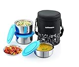 CELLO MF Thermostyle Stainless Steel 3 Container with Jacket Leakproof Lunch Boxes Easy to Clean Ideal for College Office 4 Unit Blue