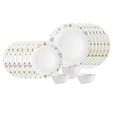 CELLO Secret Garden Dazzle Series Opalware Dinner Set of 18 Pieces for Family of 4 BoneAsh Free Leadfree Opal Glass Microwave Dishwasher Safe Plates Bowls Crockery Set for Dining Gifting