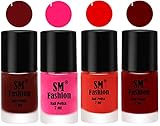 Nail Polish Combo Set Pack of 4 Quick Dry Gel Finish Nail Paint Wine RedDeep PinkFire OrangeDark Red 7 ml Each