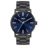 TIMEX Analog Watch for Man with Blue Round Dial Black Stainless Steel Bracelet Band Water Resistant Mens Wrist Watches TWHG35SMU08