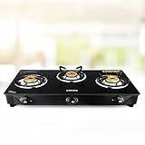 Borosil Magnum Gas Stove Made in India 6 mm Toughened Borosilicate Glass Top ISI Certified LPG Gas Stove 360⁰ Revolving nozzle High Effeciency Burner 2 Years Warranty 3 Burner