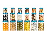Clazkit Plastic Pet Storage Jar and Container Set of 18 6 x 350ml 6 x 650ml 6 x 120ltrs Blue Air Tight Kitchen Organiser BPA Free Stackable