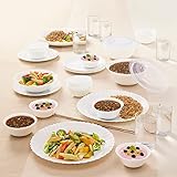 Larah By Borosil Brand Logo Silk Series Opalware Dinner Set with Glasses 35 Pcs for Family of 6 Microwave Dishwasher Safe BoneAsh Free Crockery Set for Dining Gifting Plates Bowls White