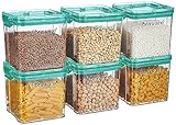 Floraware Food Safe Modular Plastic Square Airtight Containers Stackable container Storage Jar with Lid Pack of 6 700ml Blue